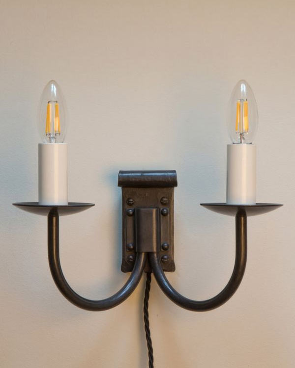 Emley double - wrought iron plug-in wall light