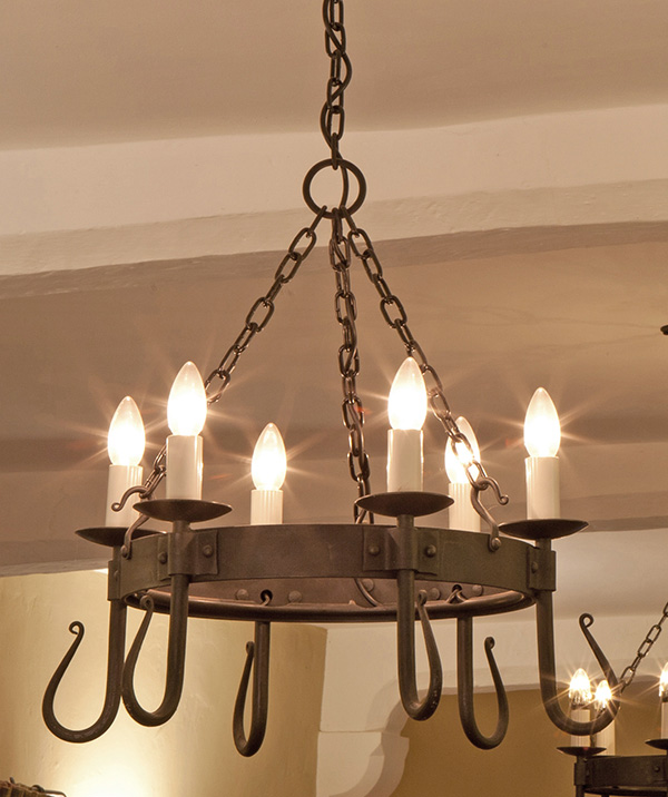 Shepherd's Crook 6-light - wrought iron chandelier