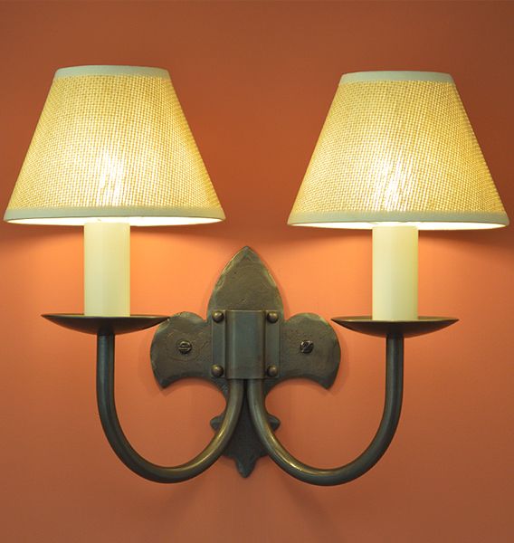 Fleur De Lys Double Wrought Iron Wall Light Lighting - Iron Wall Sconce With Shade
