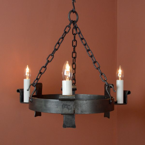Midhope 3 Light Wrought Iron Chandelier, Round Wrought Iron Chandelier