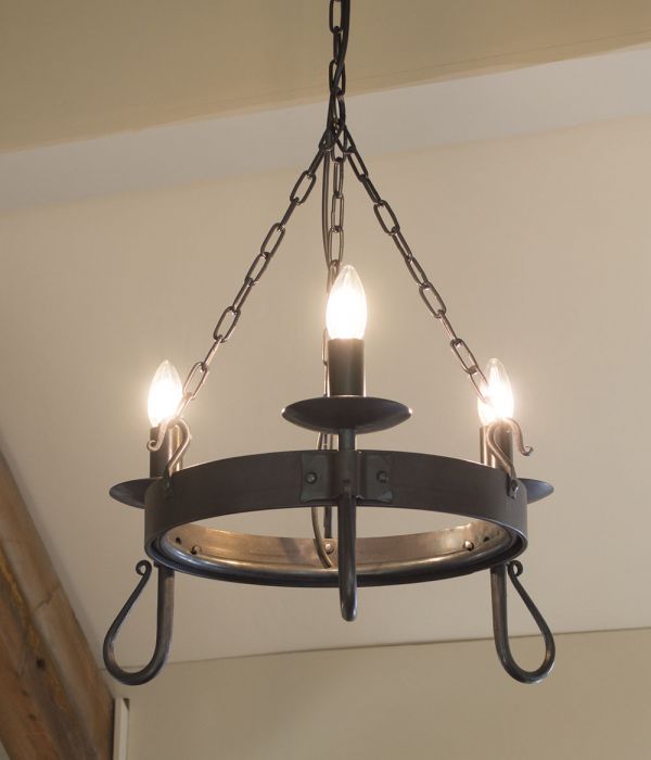 Shepherd s Crook 3 light wrought iron chandelier