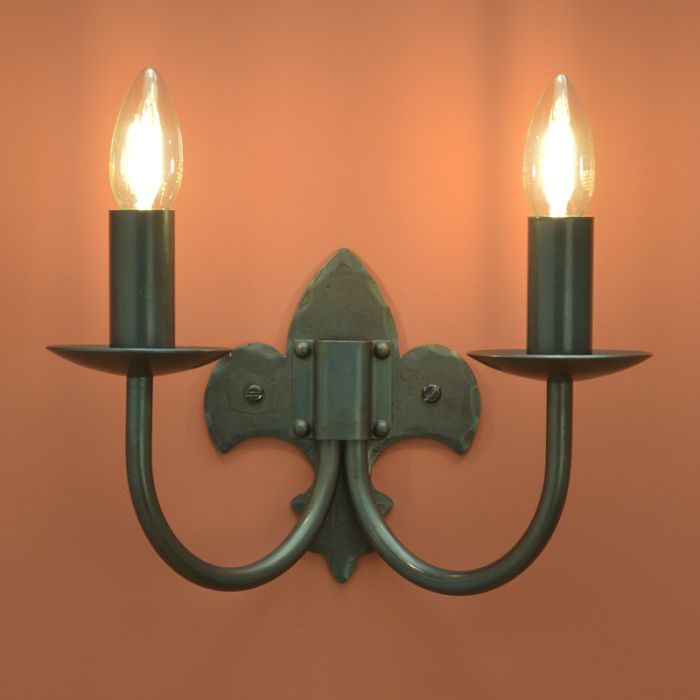 Fleur de Lys Double Wrought Iron Wall Light Fleur de Lys Wrought Iron Wall Lighting