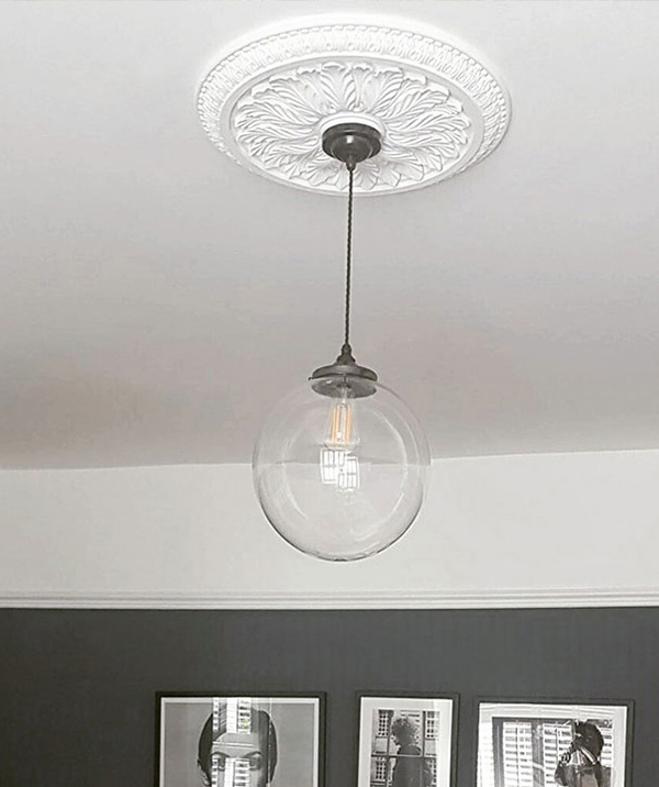 Sarah chose our light for her decorative ceiling rose in a contemporary interior