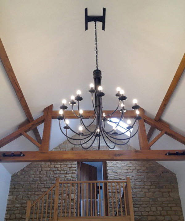 Our Hartcliff chandelier and oak beams the perfect match