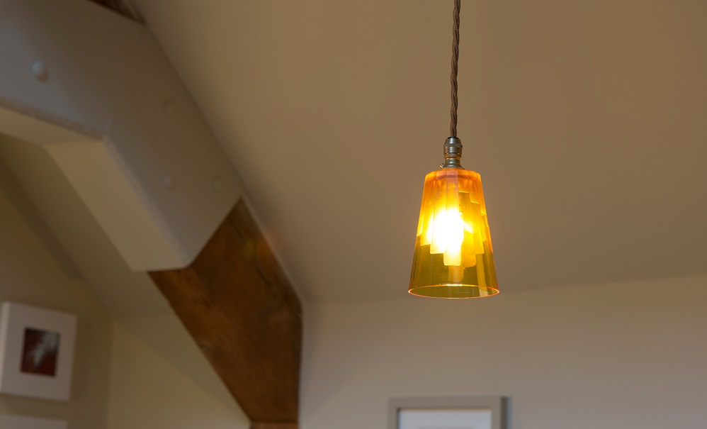 Our Cobcar pendant with amber 24 lead crystal shade