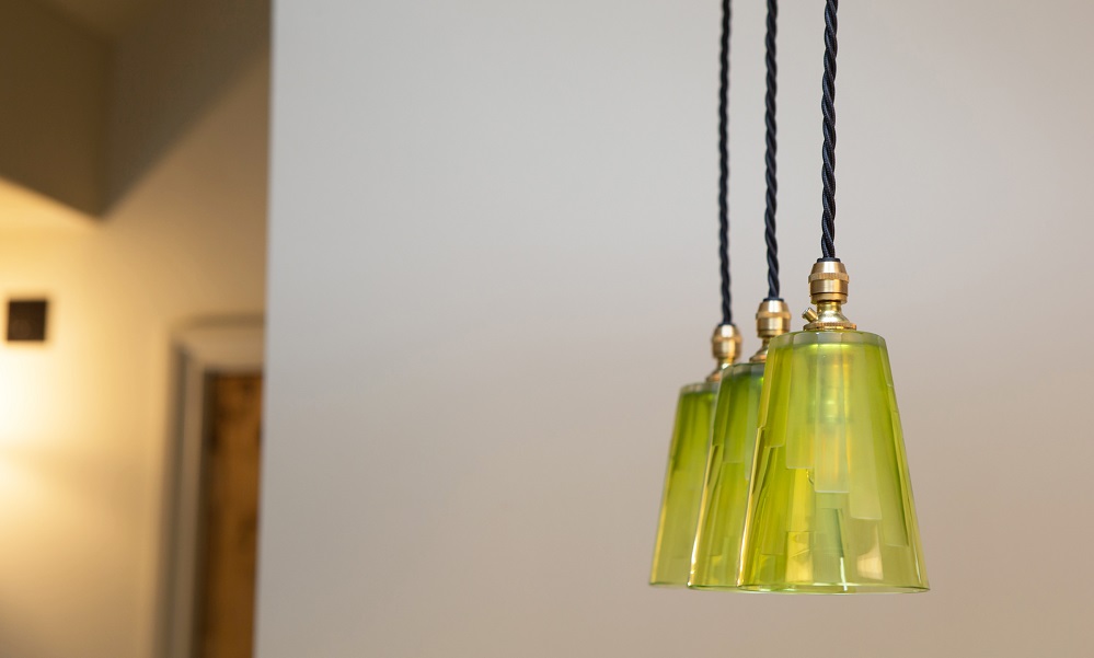 Our Cobcar 3-light pendant with lime green shades