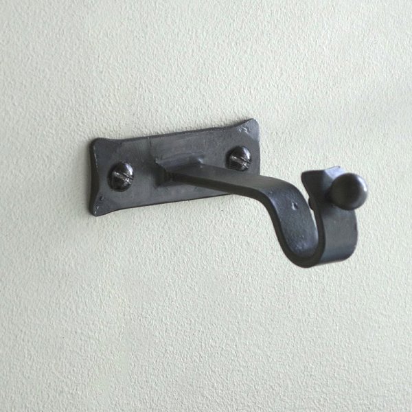 Horizontal Wrought Iron Curtain Pole Bracket 12mm 12mm Horizontal Wrought Iron Bracket In Natural Black
