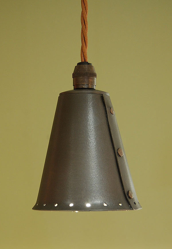 Wrought Iron Spotlight Pendant 1 Light Spotlight Pendant 1 Light In Natural Black With Pierced Hood Antique Gold